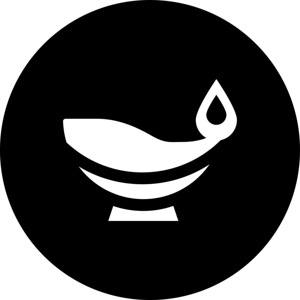 Oil lam diya icon in Black and White color. vector