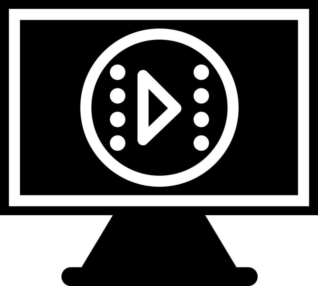 Black and White computer screen with video player. vector