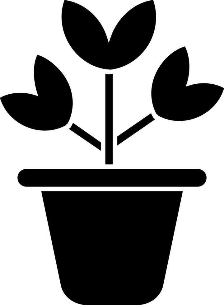 icono de negro y blanco hojas planta en maceta. vector