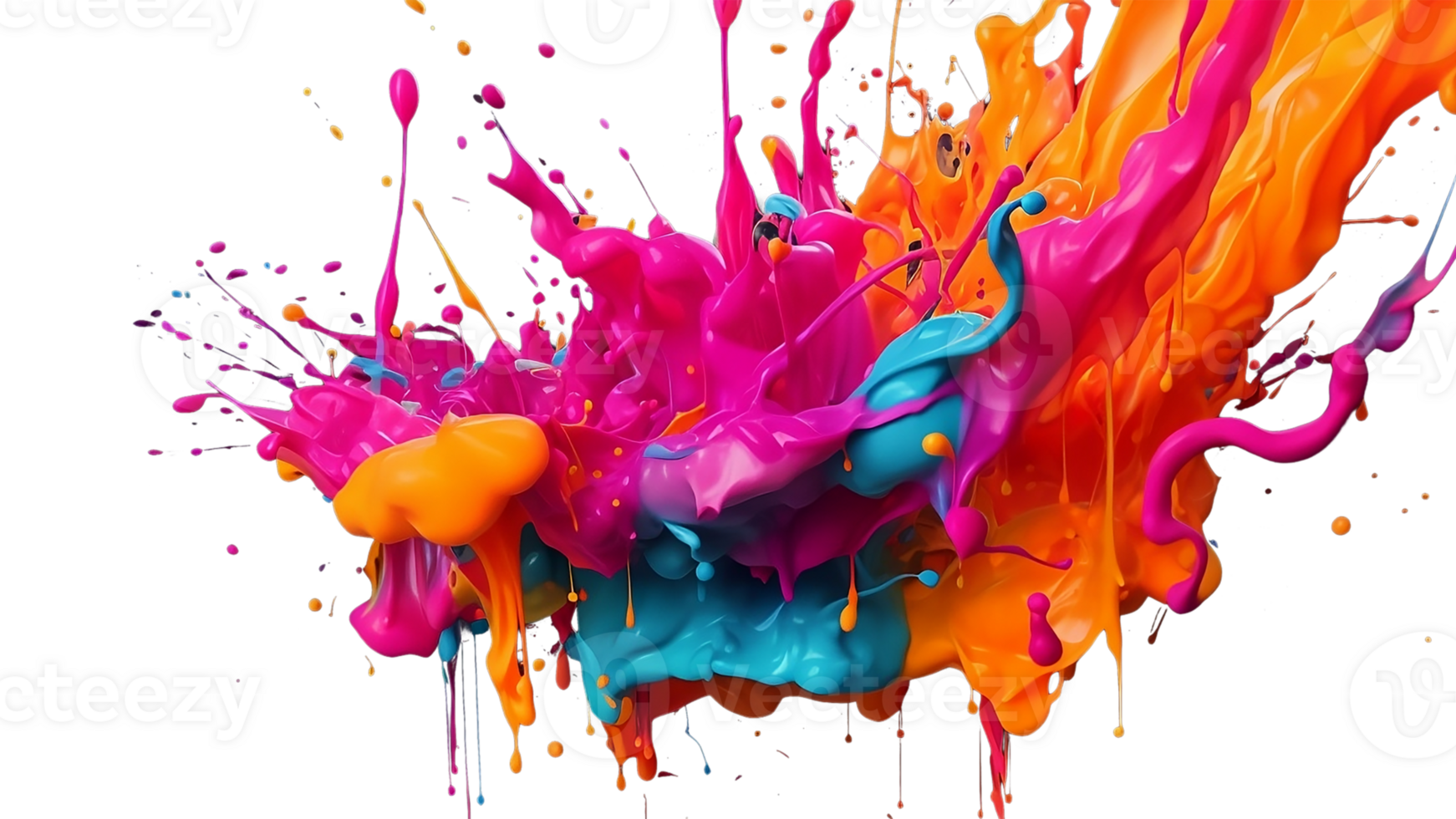 A colorful mixture of paint spilling in a modern design. On a transparent background png