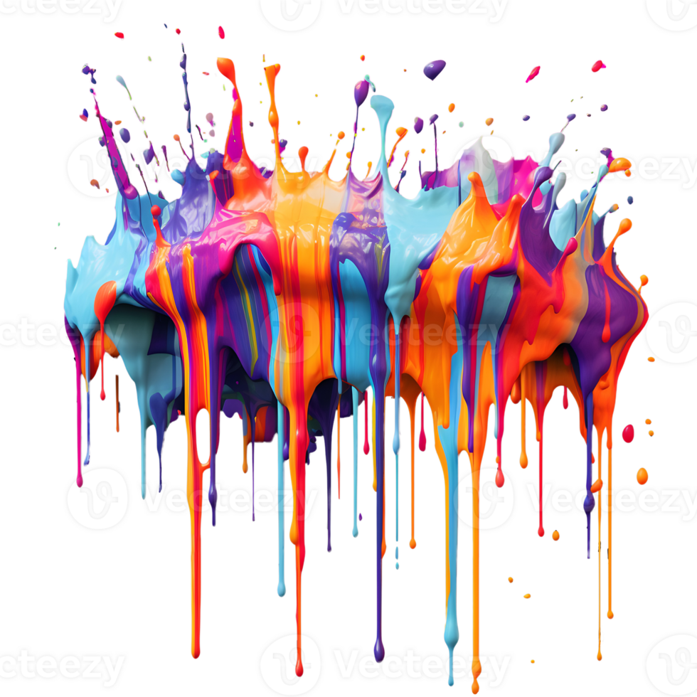 Exploding wet colorful paint on a transparent background png