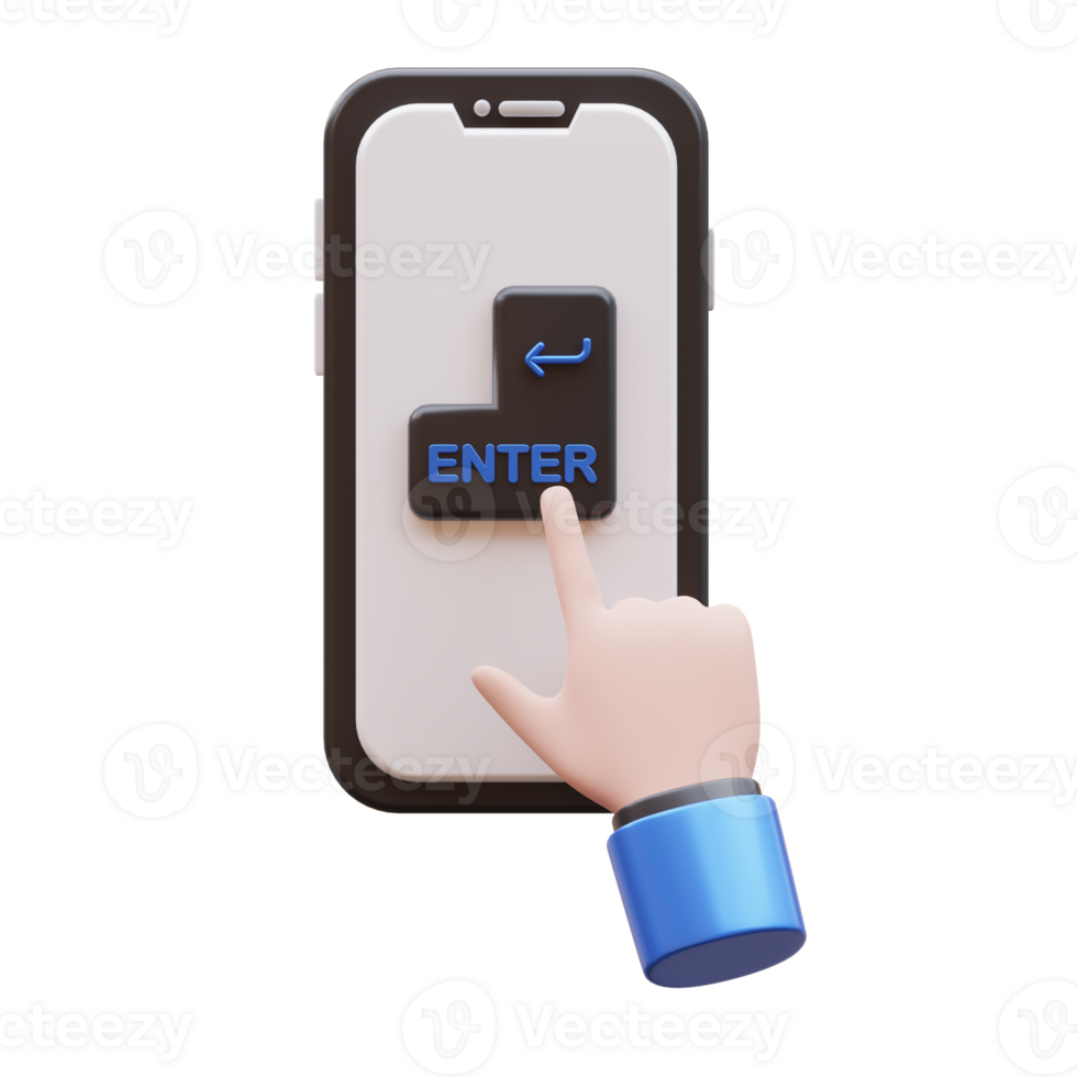 Hand Gesture Tap Enter Button 3D Illustration png