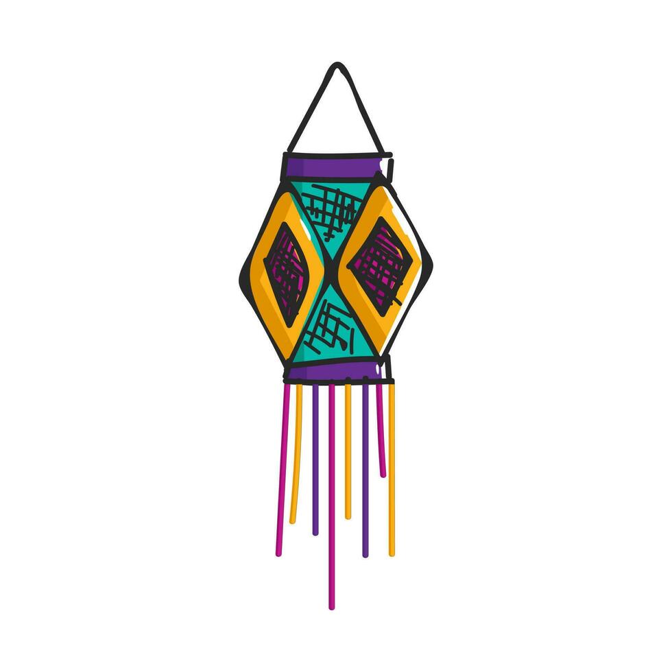 Illustration of Diwali hanging Lamps Kandil doodle. vector