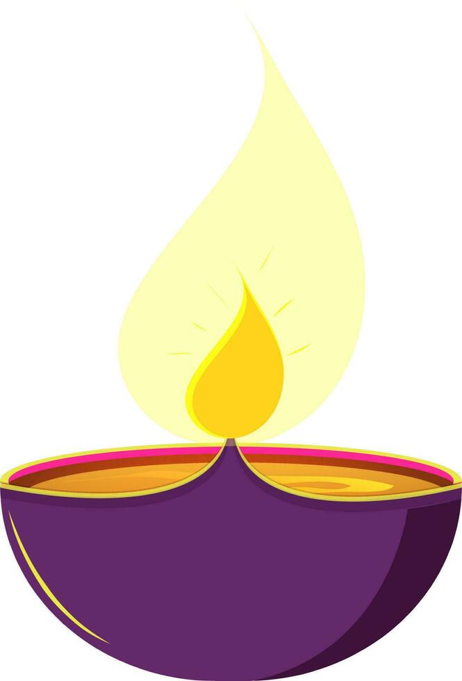 Oil lamp Diya in purple color. vector