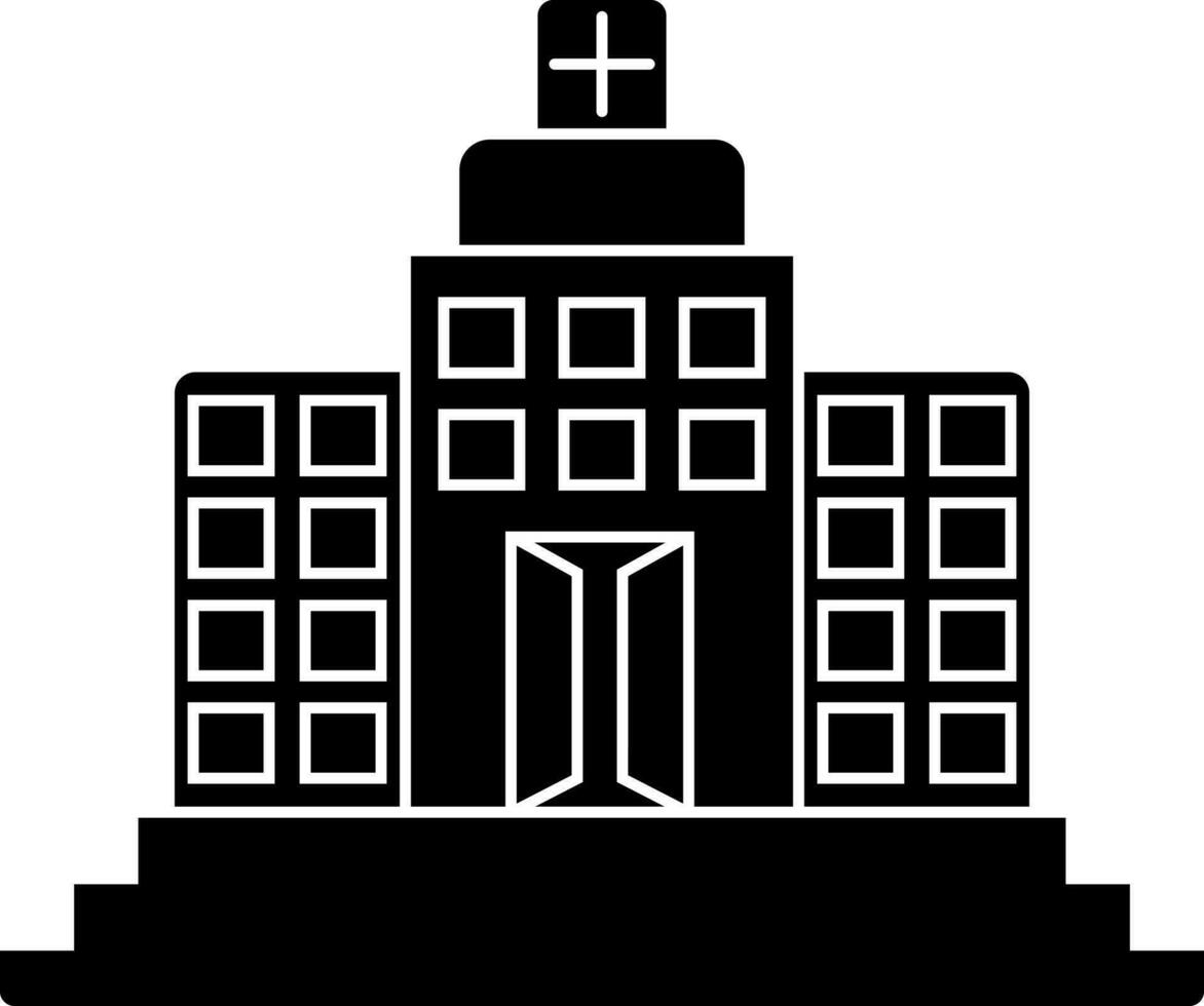 Black and White hospital building icon in flat style. vector