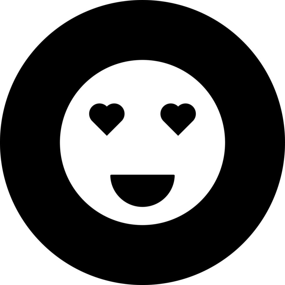 negro y blanco corazón ojos cara emoji personaje icono en plano estilo. vector