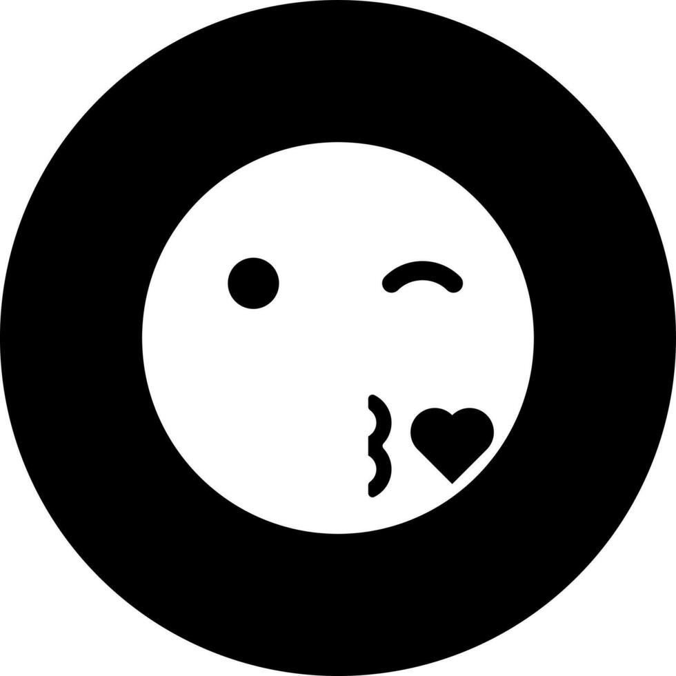 Kissing or flirting emotion face character icon in Black and White color. vector