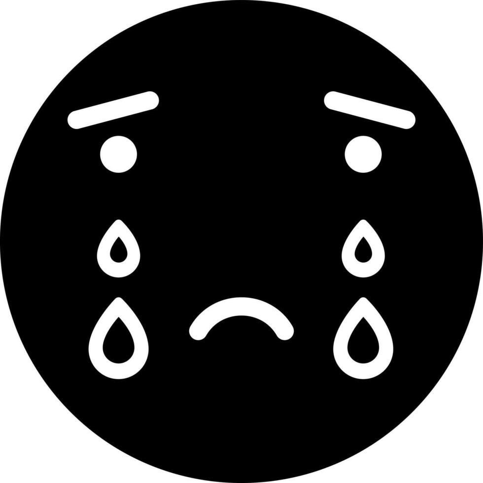 Crying emoji character glyph icon or symbol. vector