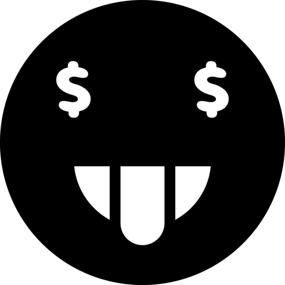 codicioso dólar ojos emoticon cara glifo icono. vector