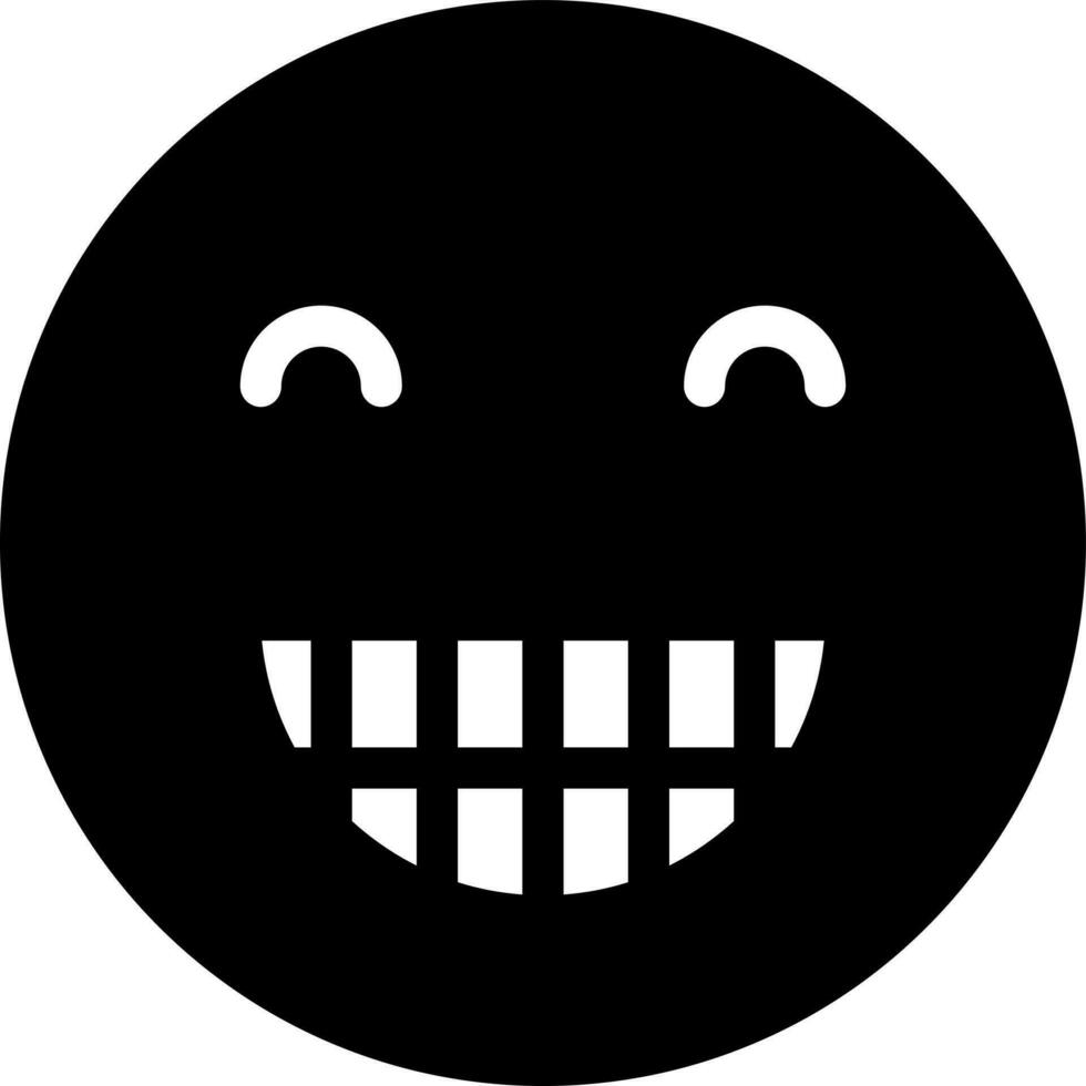 Black and White illustration of smiley face with teeth emoji icon. vector