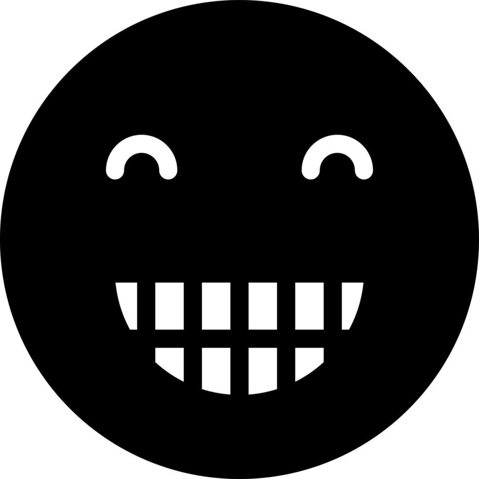 Black and White illustration of smiley face with teeth emoji icon. vector