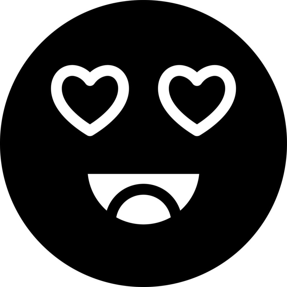 Black and White heart eyes face emoji character icon in flat style. vector