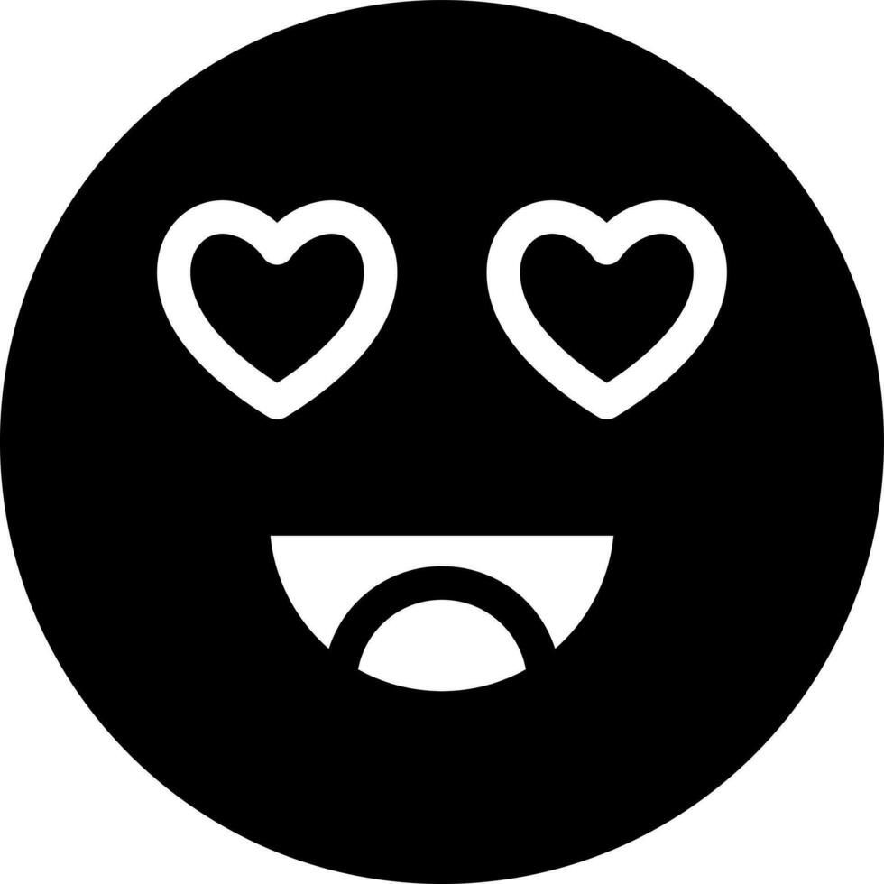 negro y blanco corazón ojos cara emoji personaje icono en plano estilo. vector