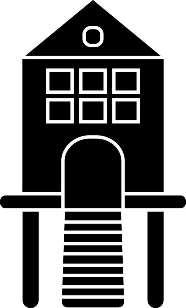 Black and White chicken coop icon in flat style. vector