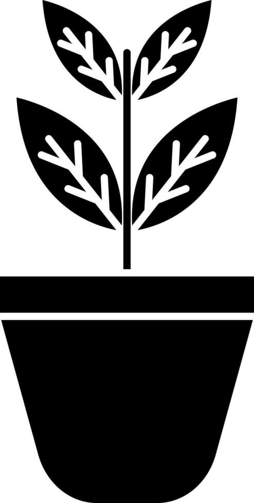 icono de negro y blanco hojas planta en maceta. vector
