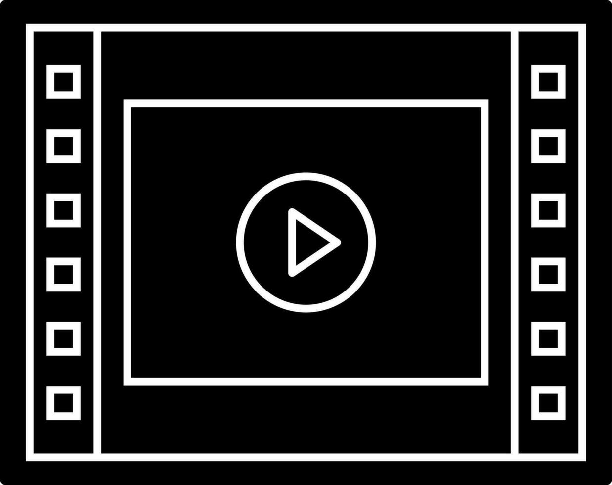 Black and White video player icon in glyph style. vector