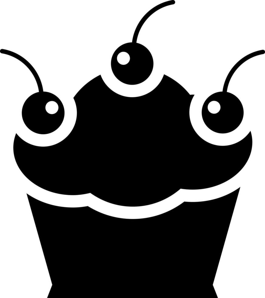 Black and White illustration of cupcake with cherry icon. vector