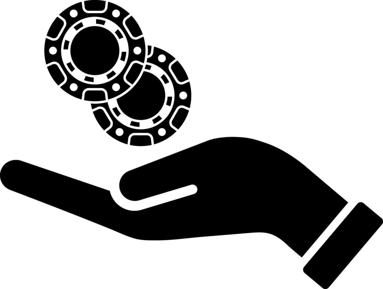 Human hand holding casino chips icon in Black and White color. vector