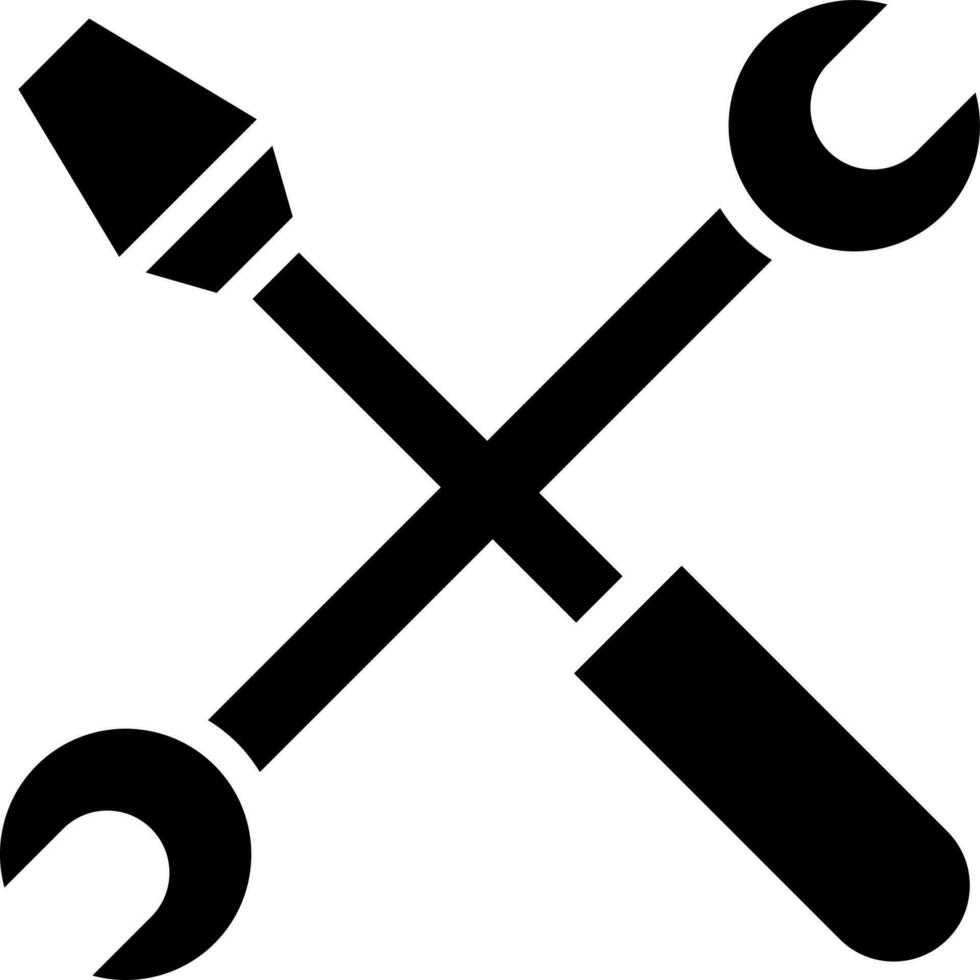 Wrench and screwdriver glyph icon. vector