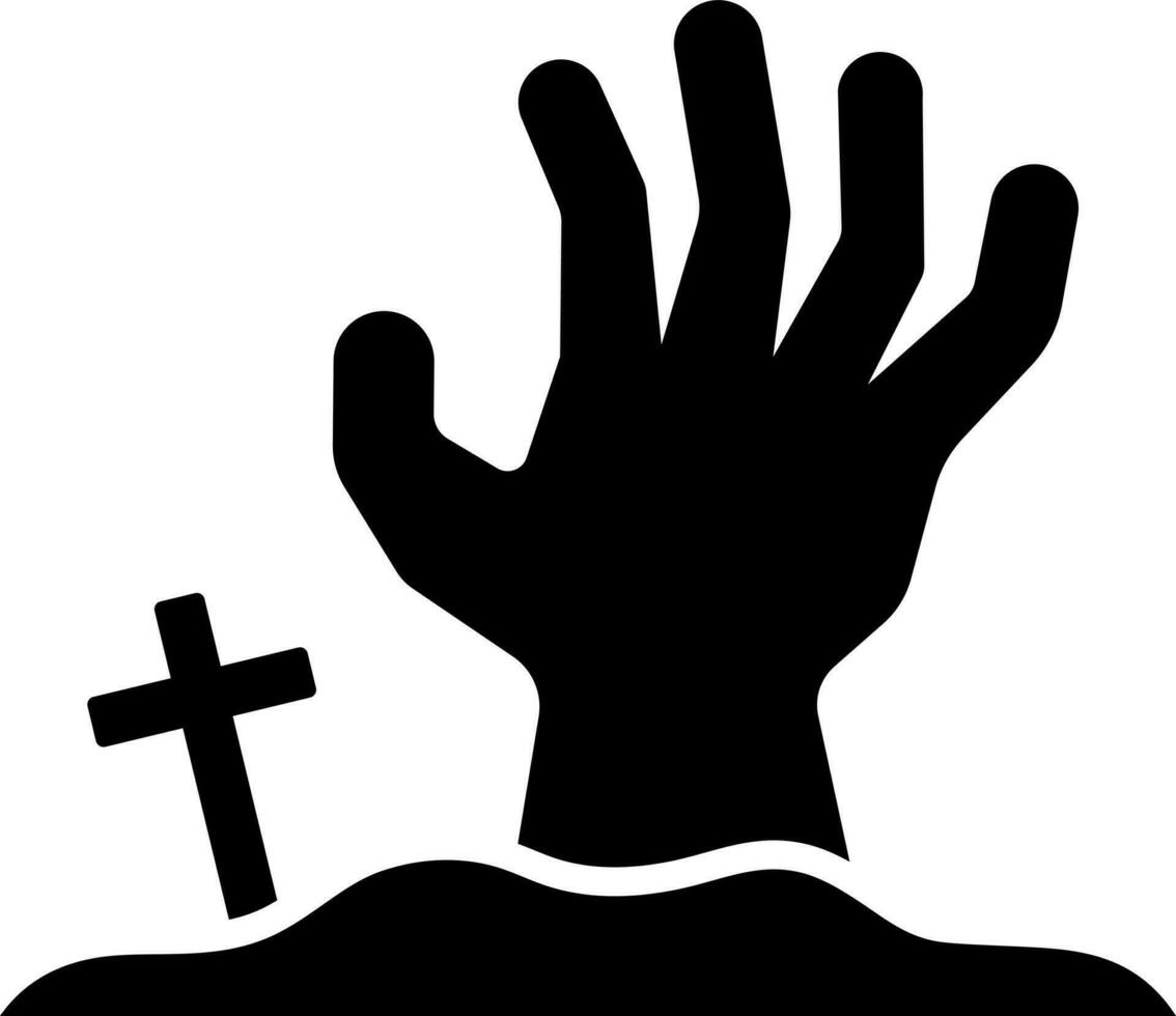 Zombie hand on graveyard glyph icon or symbol. vector