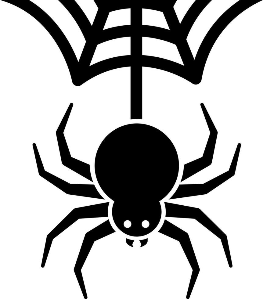 Black and White illustration of spider and web icon. vector