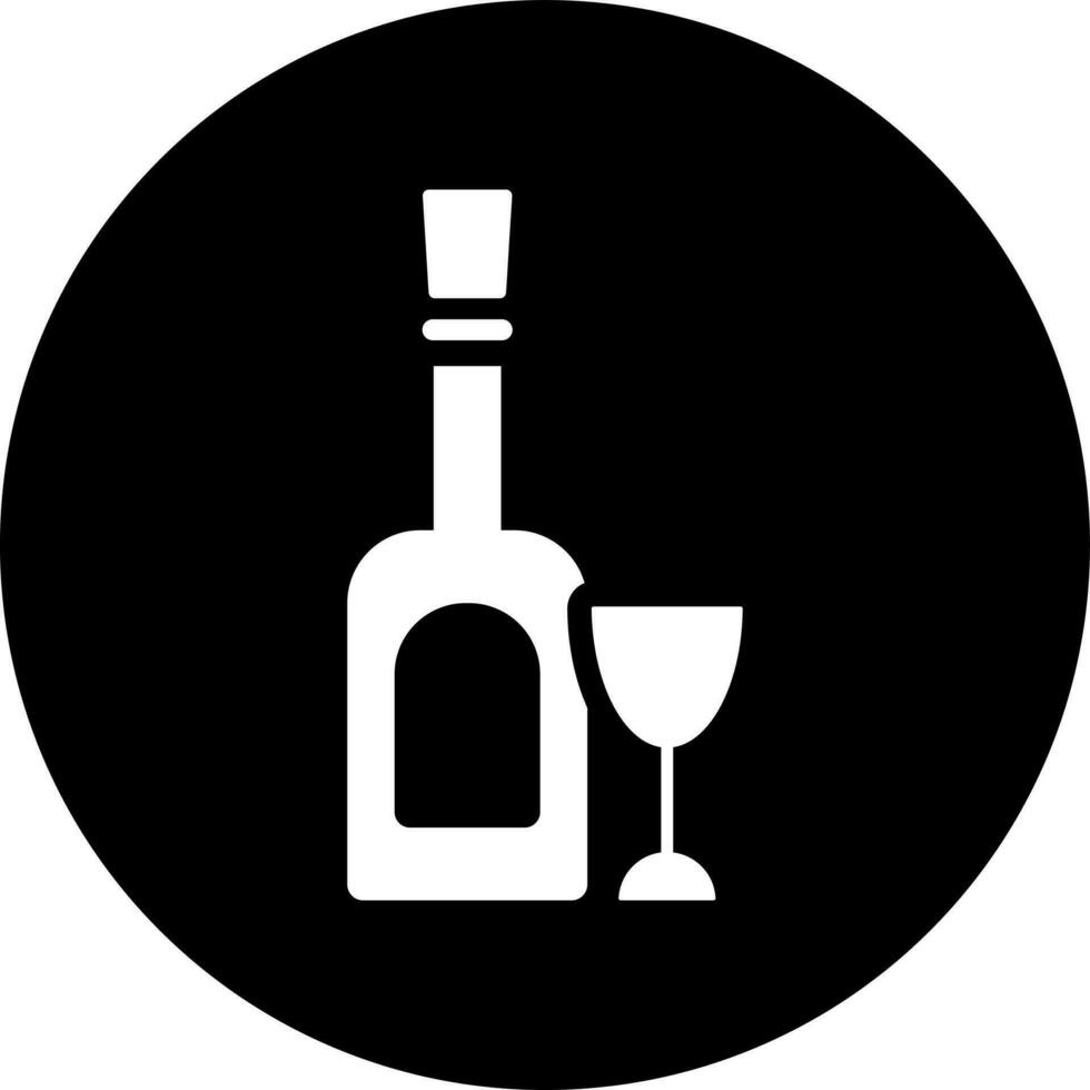 Wine glass with drink bottle glyph icon. vector