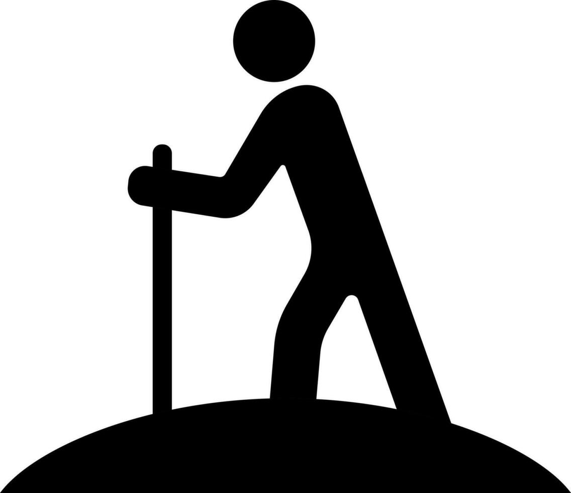 ciego hombre caminando por palo icono en negro color. vector