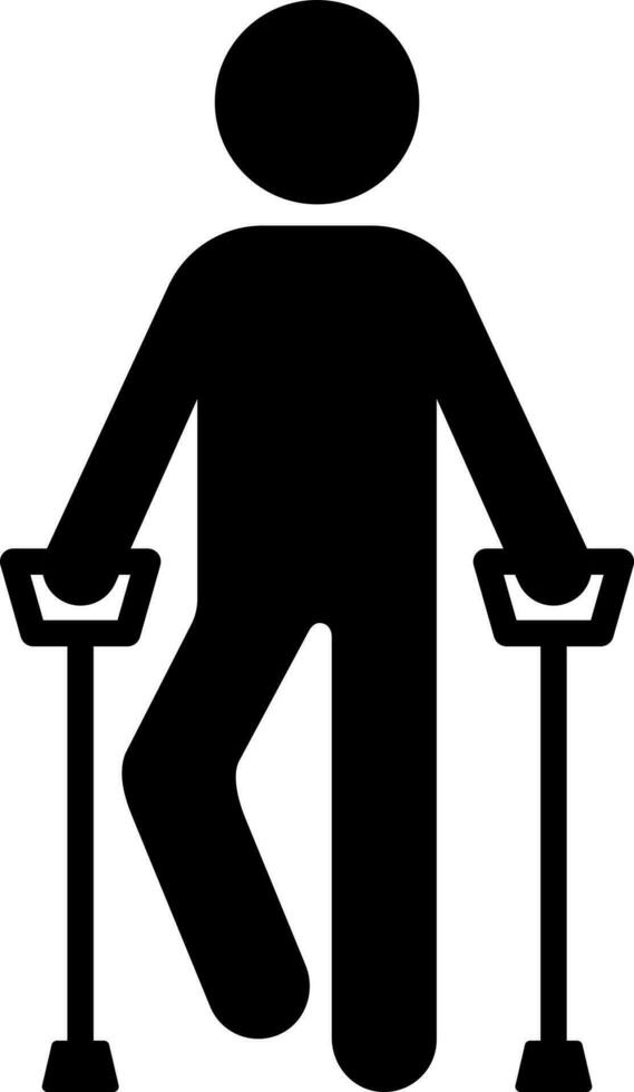 Injured man walking by crutches icon. vector