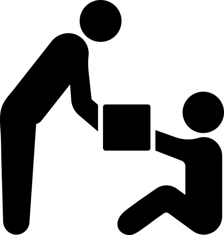 Human giving box to poor man glyph icon. vector