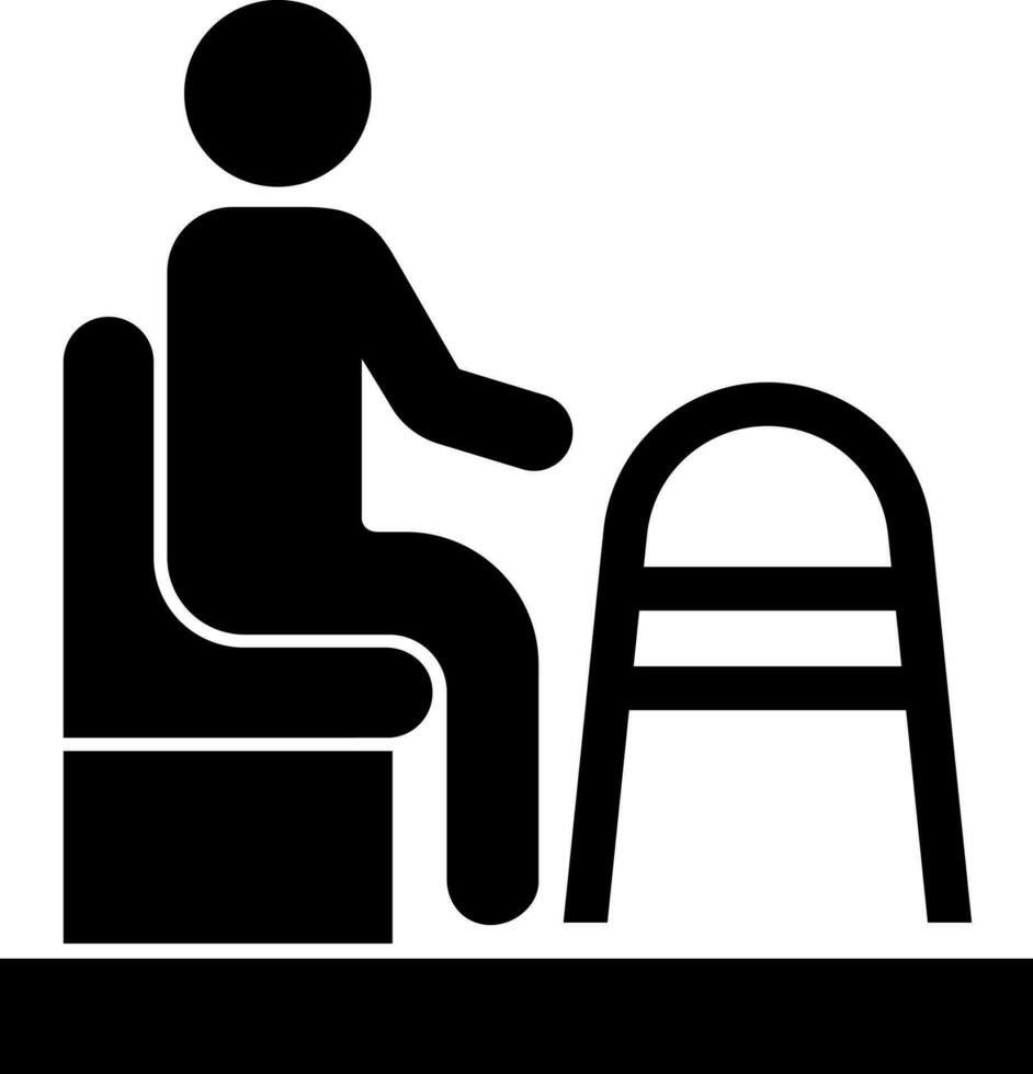 mayor sentado en asiento con caminante icono. vector