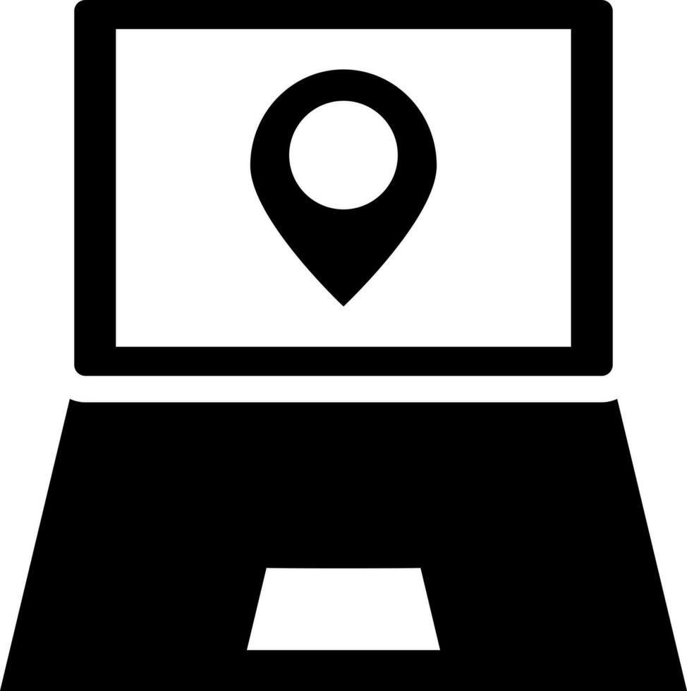 Location tracking app in laptop. Glyph icon or symbol. vector