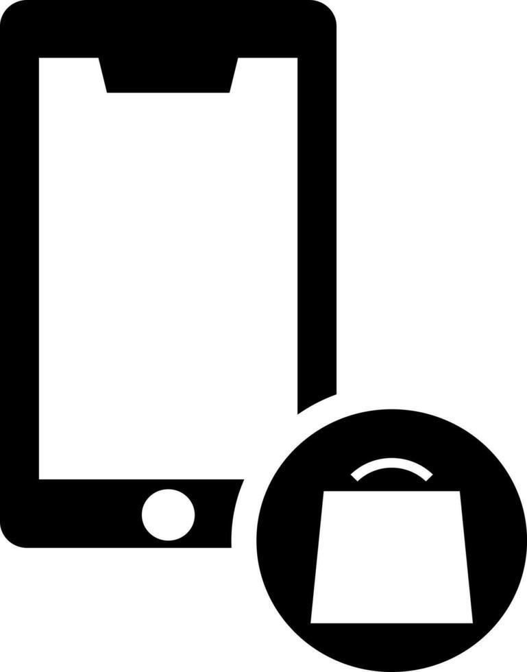 Online shopping app in smartphone. Glyph icon. vector