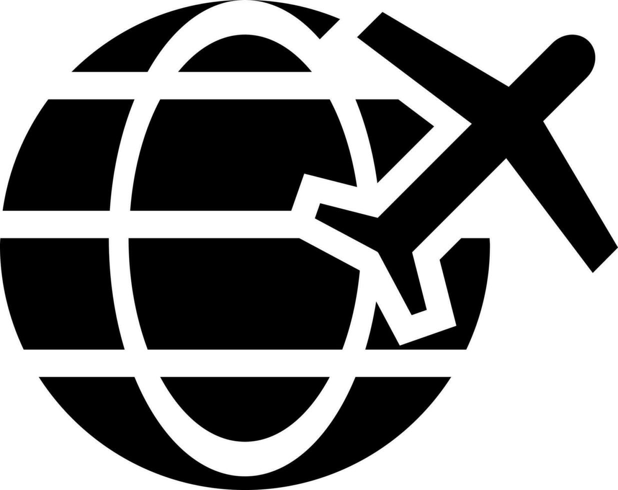 International freight delivery through airplane. Glyph icon. vector