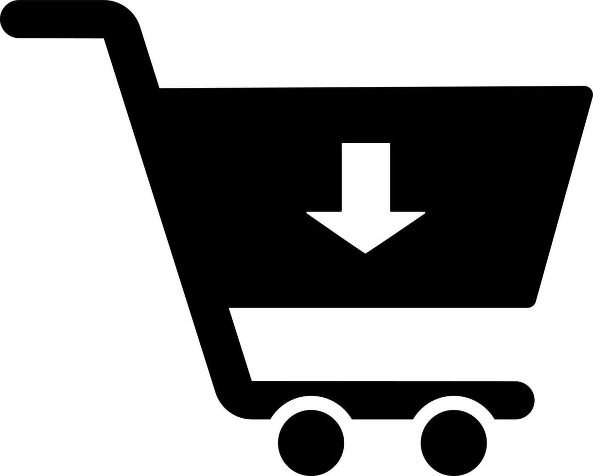 glifo abajo flecha compras carro icono o símbolo. vector