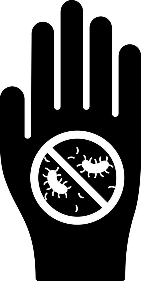 Glyph bacterial hand icon in Black and White color. vector