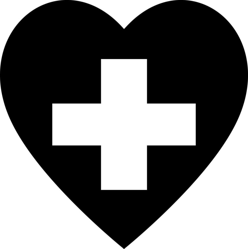 Black and White medical sign in heart. vector