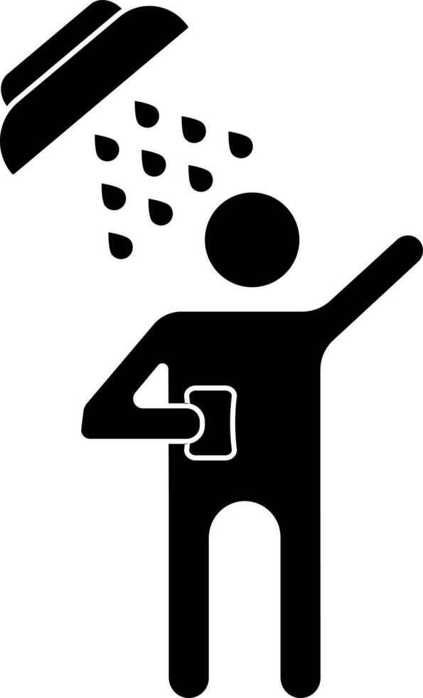 Man taking shower, glyph icon or symbol. vector