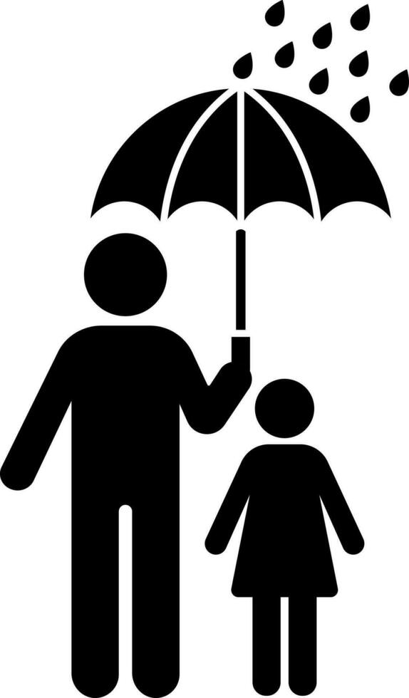 Man protect little girl under the umbrella icon. vector