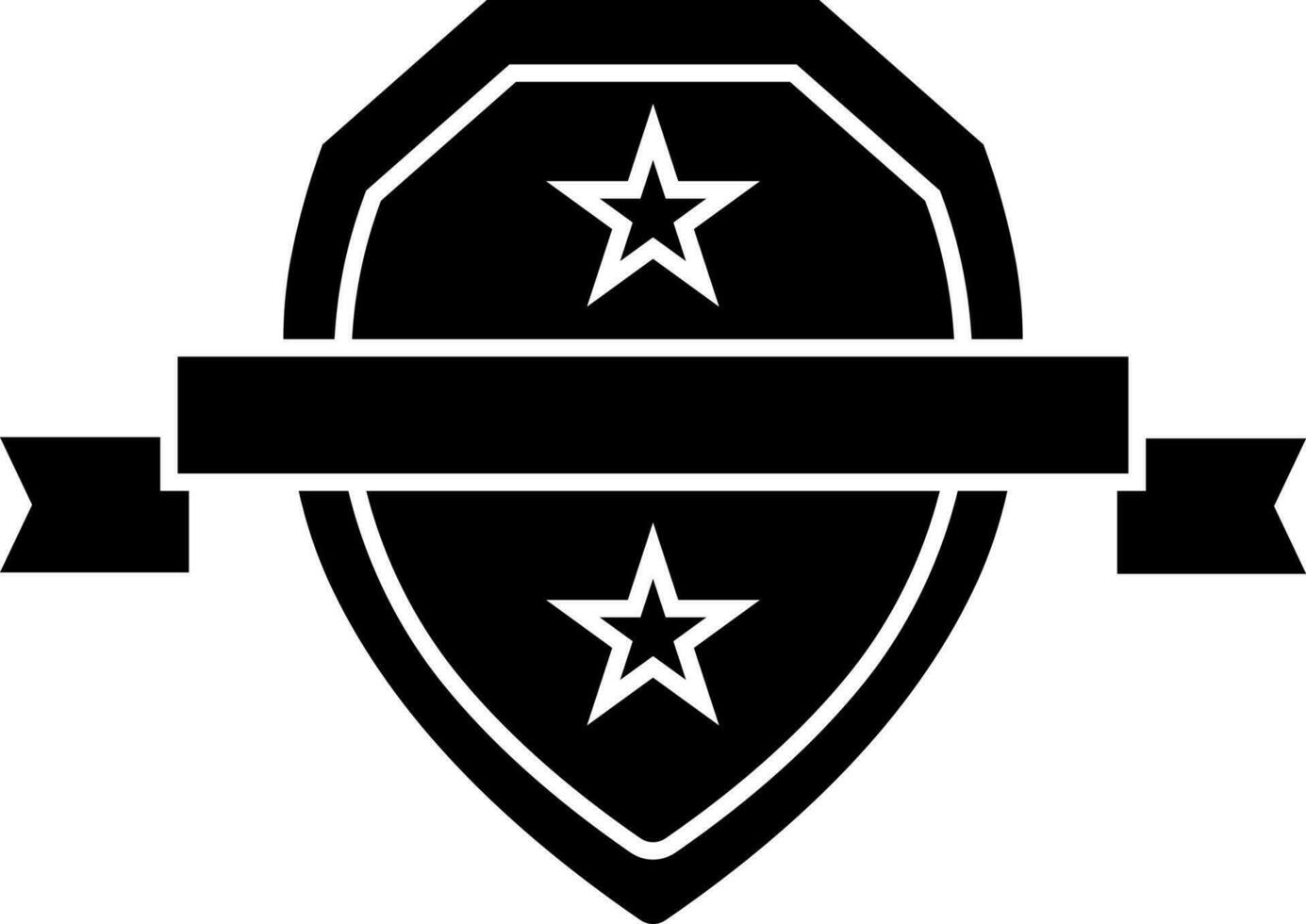 Black and White illustration of ribbon with star shield icon. vector