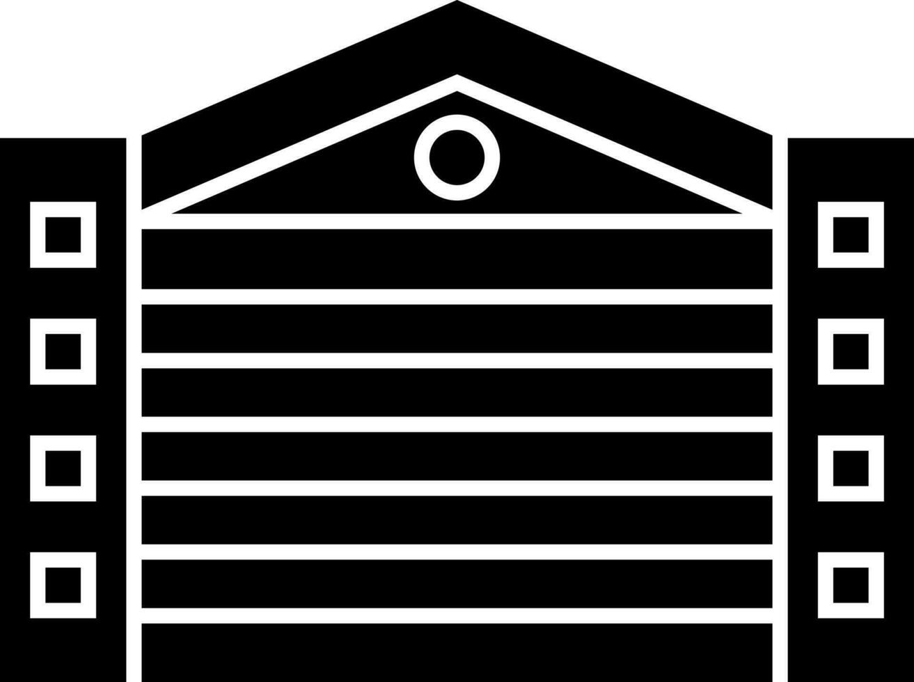 Icon of garage in black and white color. vector