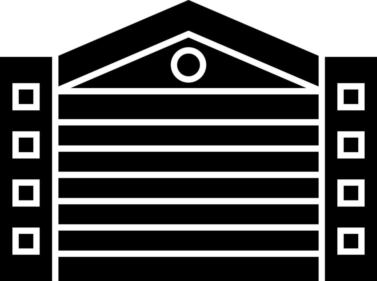 Icon of garage in black and white color. vector