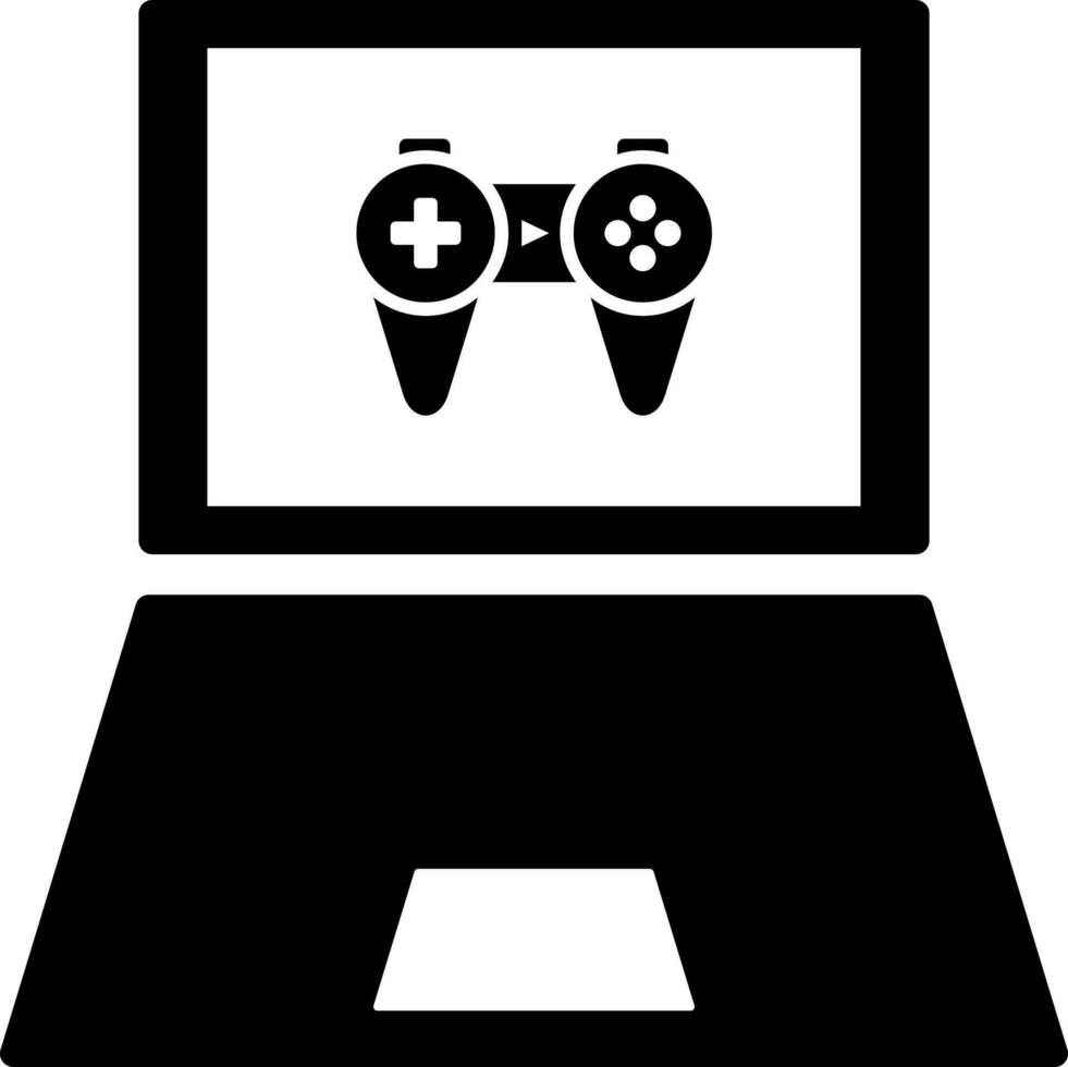 Online video game play by laptop device icon. vector