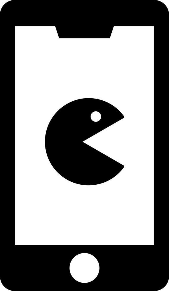 Online pac man game playing in smartphone icon. vector