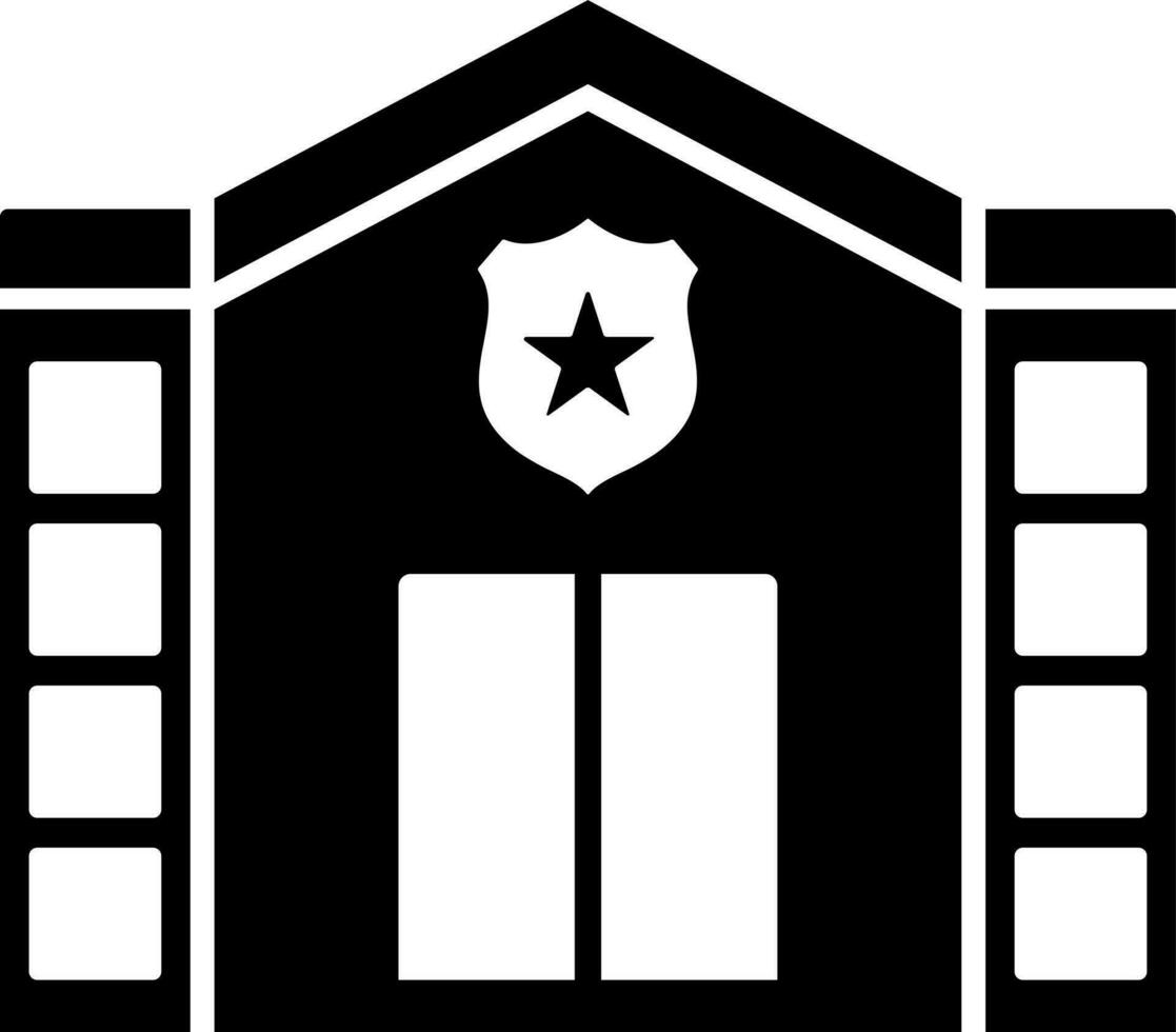 Police station icon in Black and White color. vector