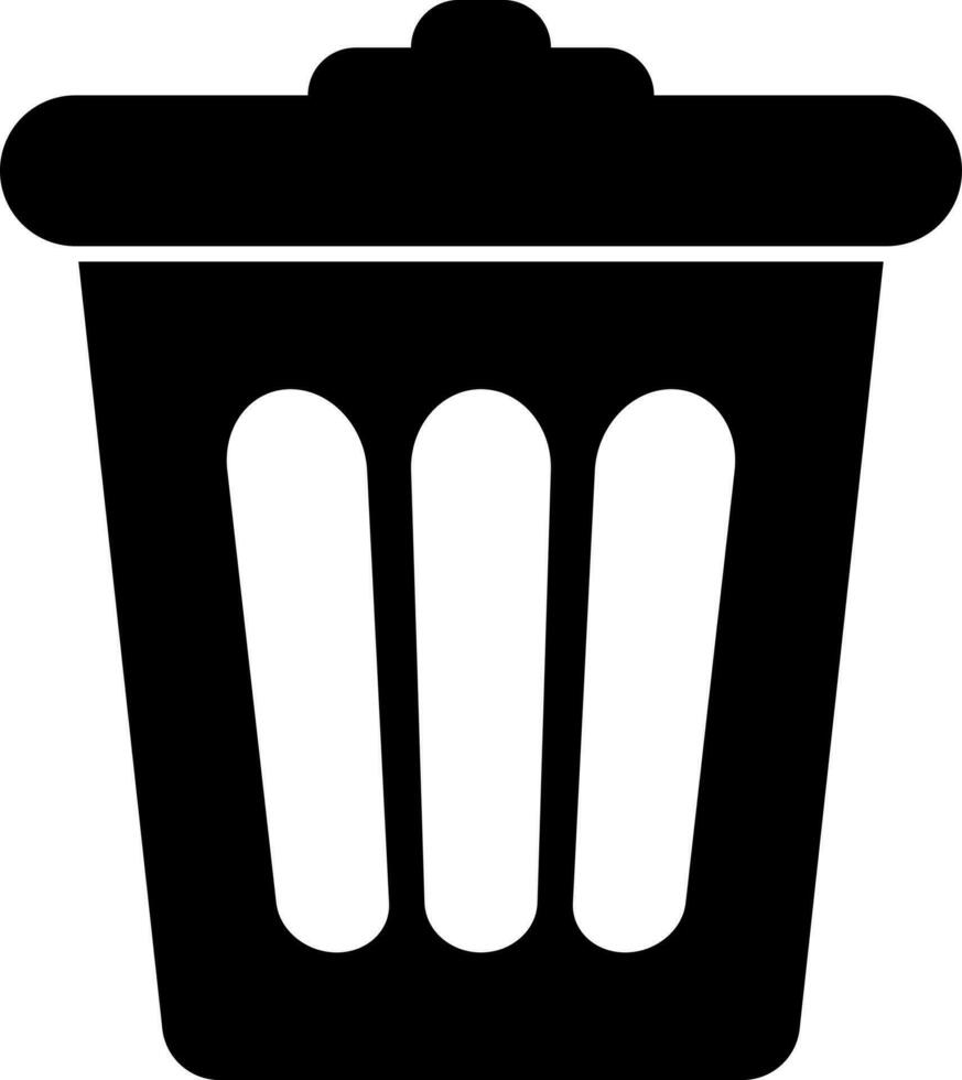 Black and White illustration of trash can glyph icon. vector