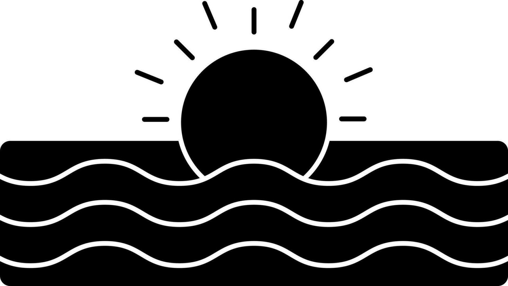 Black and White illustration of sunset or sunrise flat icon. vector