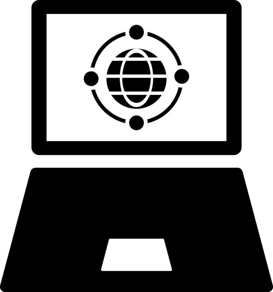 Web browser connection in laptop glyph icon. vector
