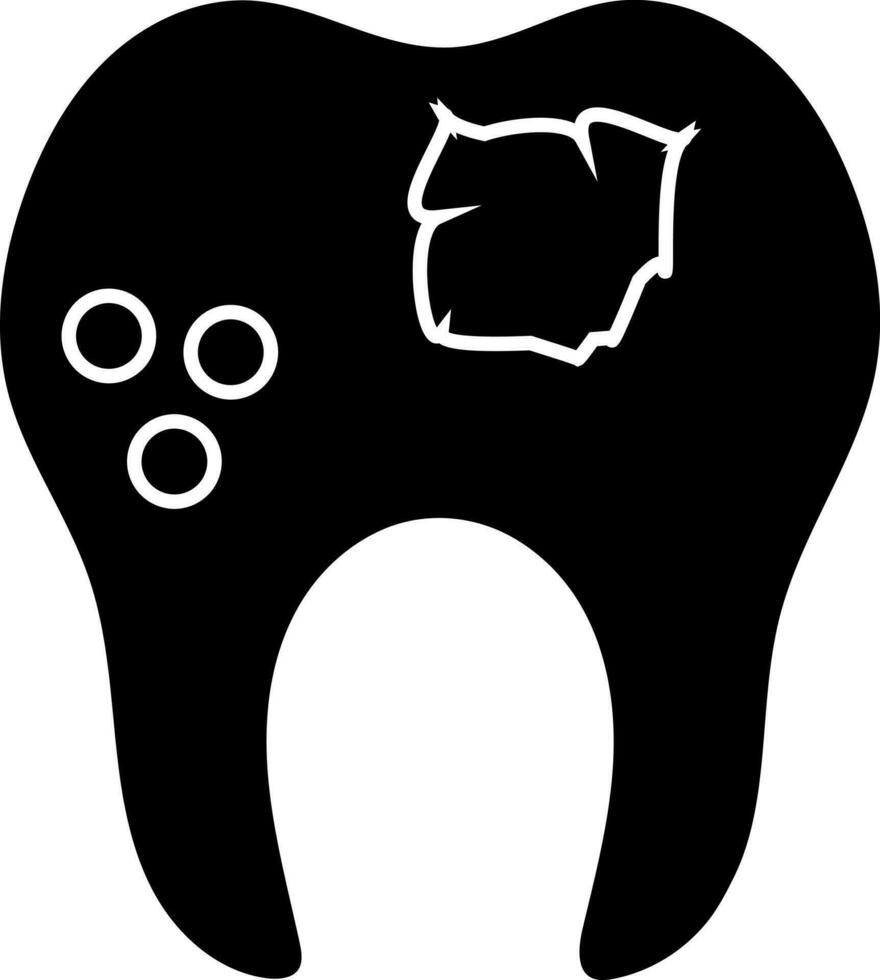 plano estilo cavidad diente icono en negro y blanco color. vector