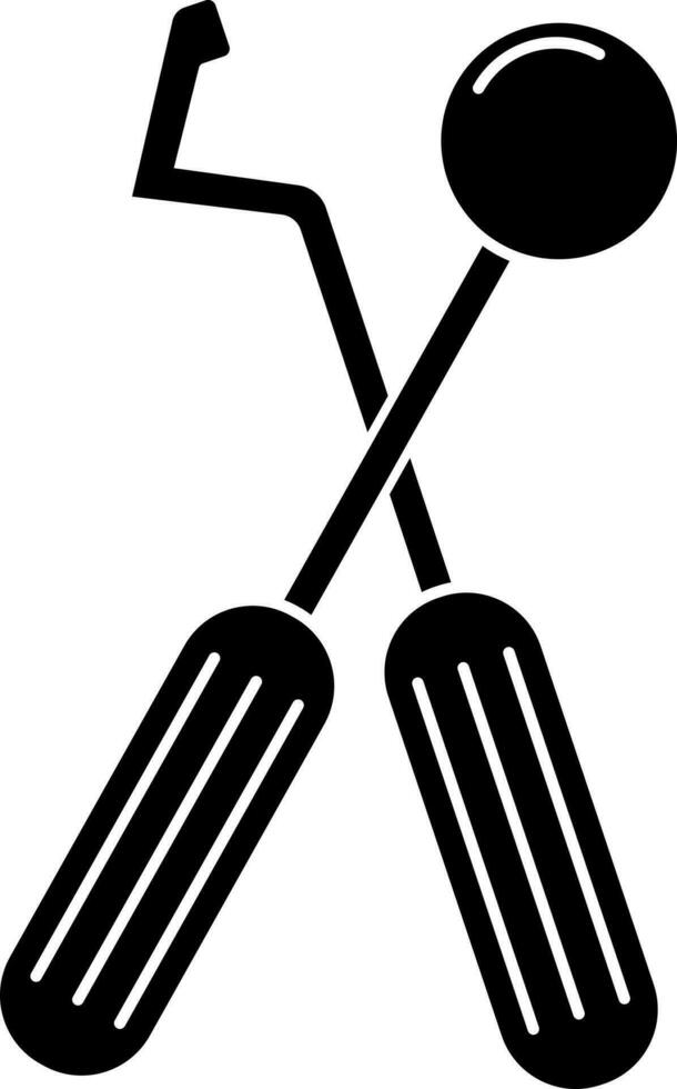 Dental probe with lens glyph icon or symbol. vector