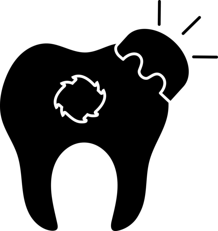 Illustration of cavity tooth icon in Black and White color. vector